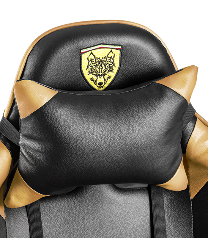 Štýlová herná stolička s masážnym vankúšom zlatej farby G265-GOLD