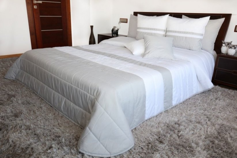 Cuvertură pentru pat dublu culoarea alb-gri - Mărimea: Lăţime: 240 cm | Lungime: 260 cm