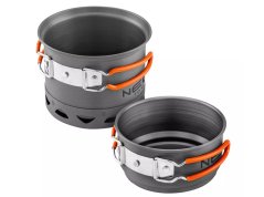 Camping Topf- und Pfannenset 2in1, eloxiertes Aluminium, 900 + 500 ml