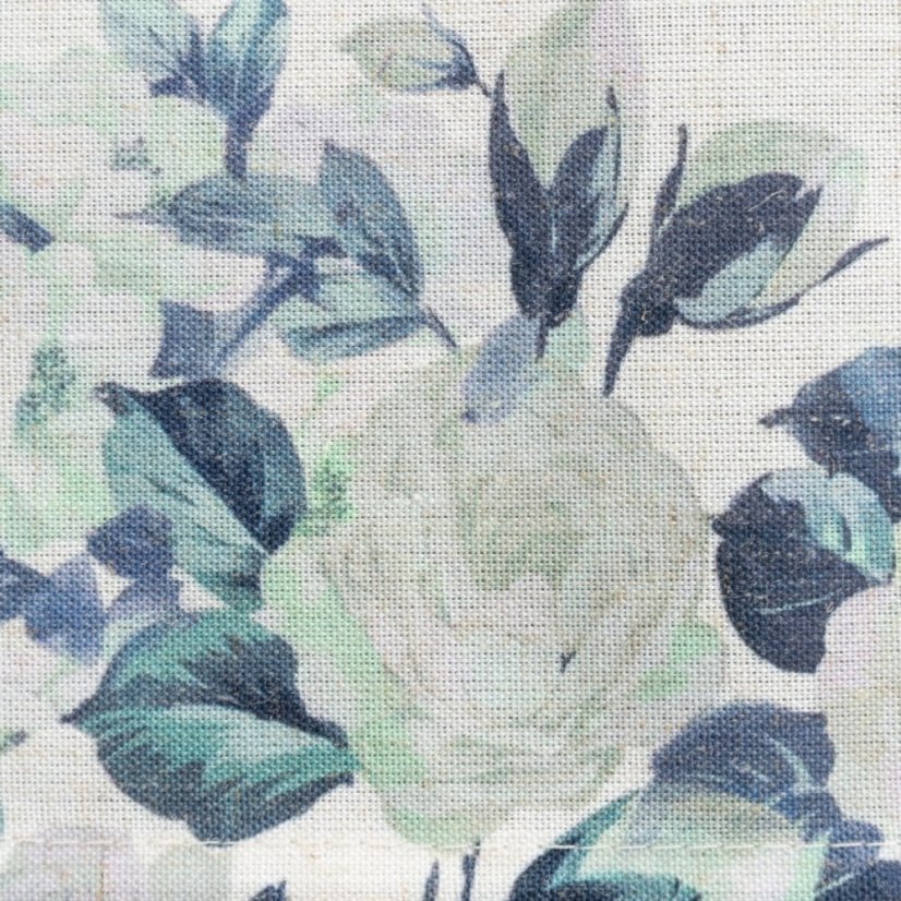 Tischtuch aus Leinen mit Blumenmotiv in blauen Farben