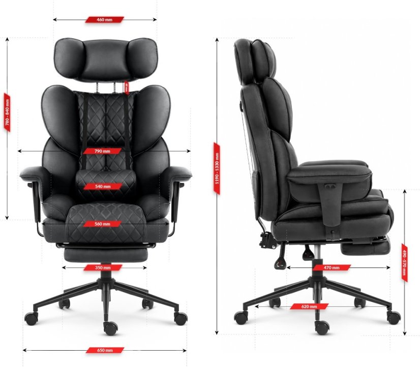 HC-1037 luxus kivitelű ergonomikus irodai fotel lábtartóval – fehér ökobőr