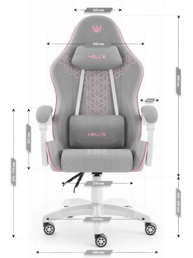 Herná stolička HC-1008 2.0 s ergonomickými vankúšmi - sivo-ružová