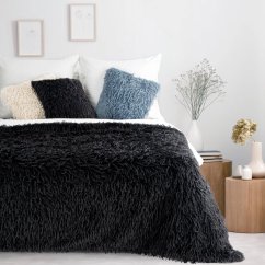 Pătură pufoasă cu căptușeală din fleece - negru