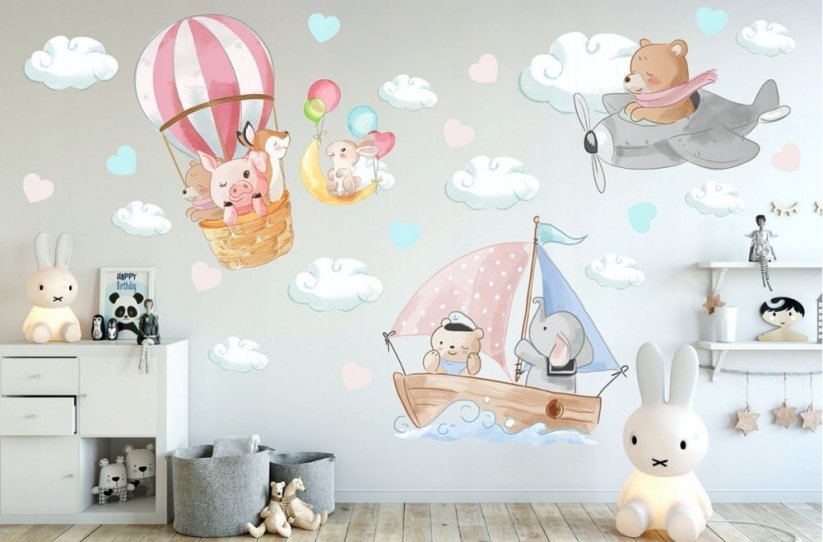 Simpatici adesivi da parete per bambini con design animali avventurosi 60 x 120 cm
