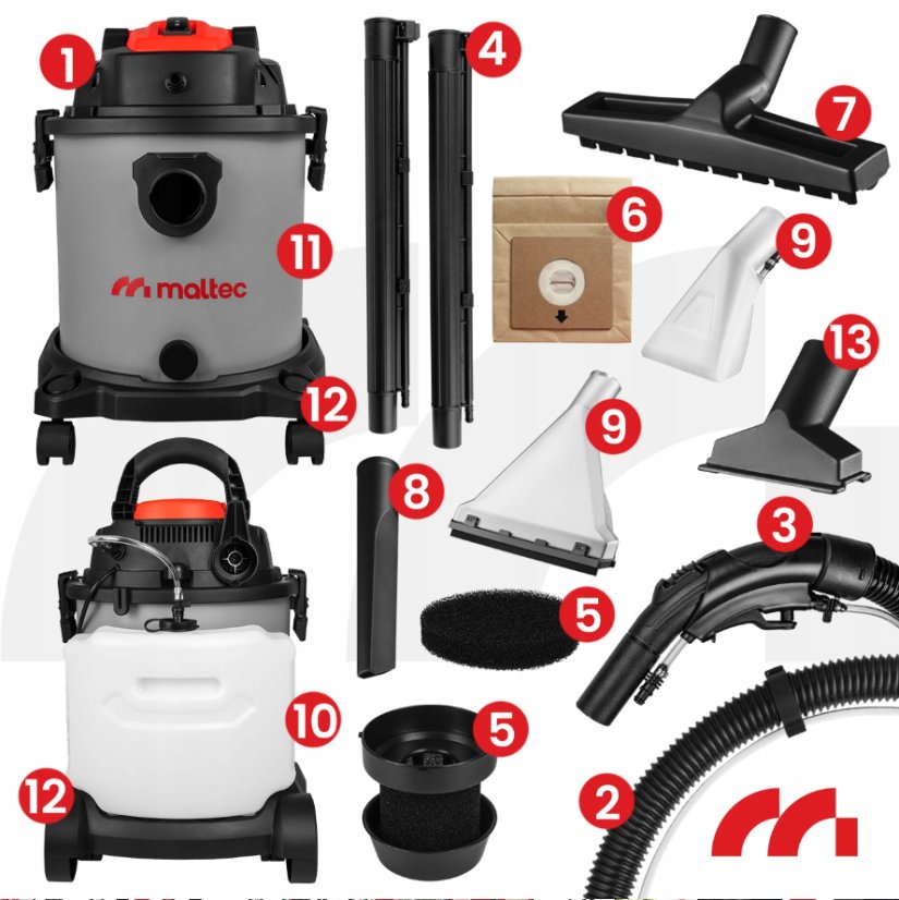 Vysávač na suché/mokré vysávanie, čistenie čalúnenia a kobercov MalTec MasterWash 2200W