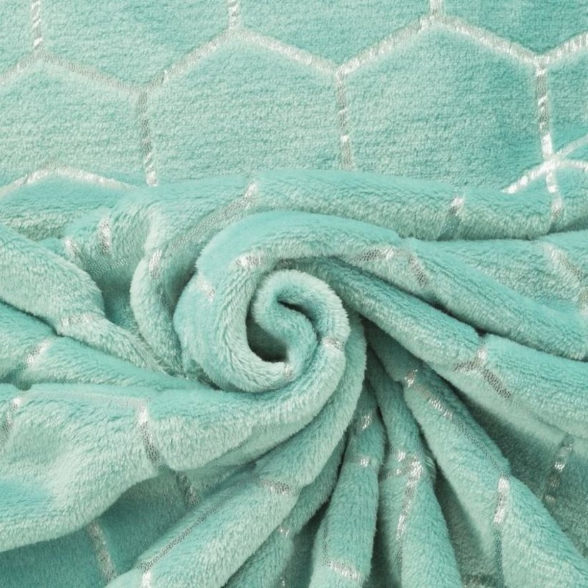 Pătură caldă de lux, culoarea modernă mentol, cu model argintiu 70 x 160 cm