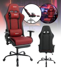Ergonomické herné kreslo s podnožkou a polohovaním - bordová ekokoža