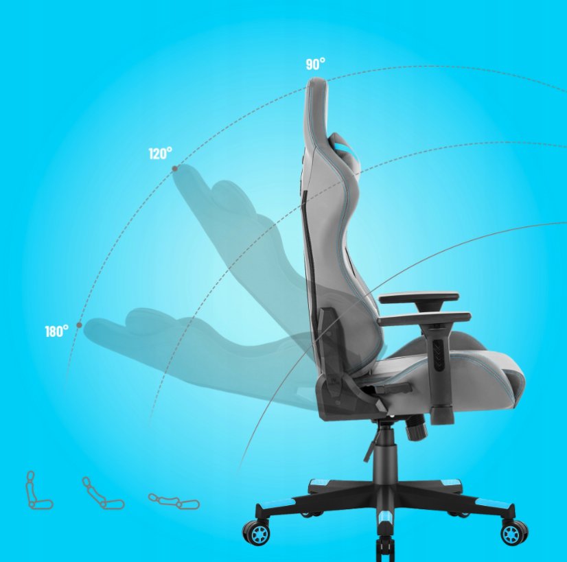 Ergonomická herní židle HC-2002 s nosností 150 kg – šedá s modrými detaily