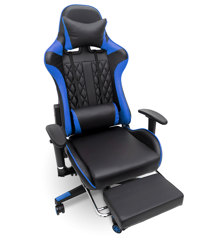 Masážne herné kreslo s opierkou nôh - modré