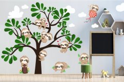 Autocolant de perete pentru copii, cu leneși adorabili 100 x 200 cm