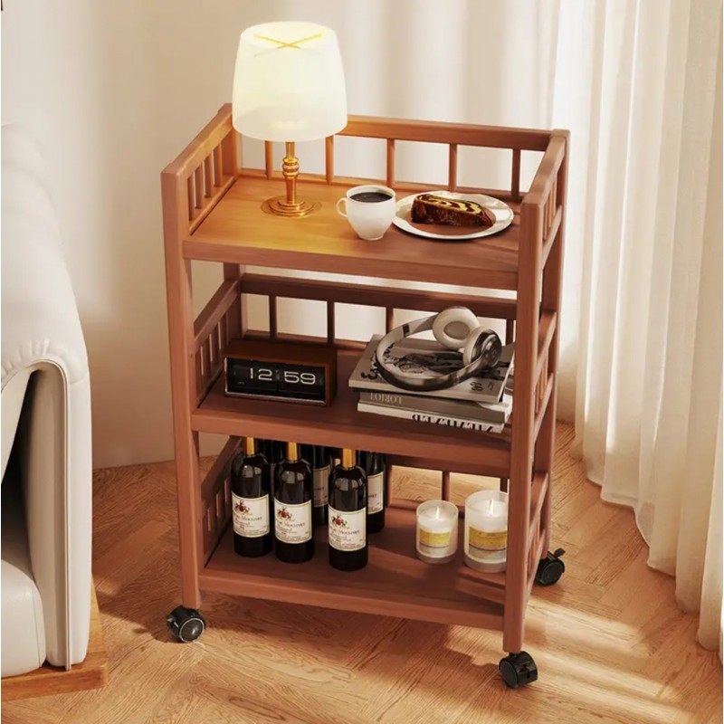 Bambusový regál na kolieskach – 3-policový