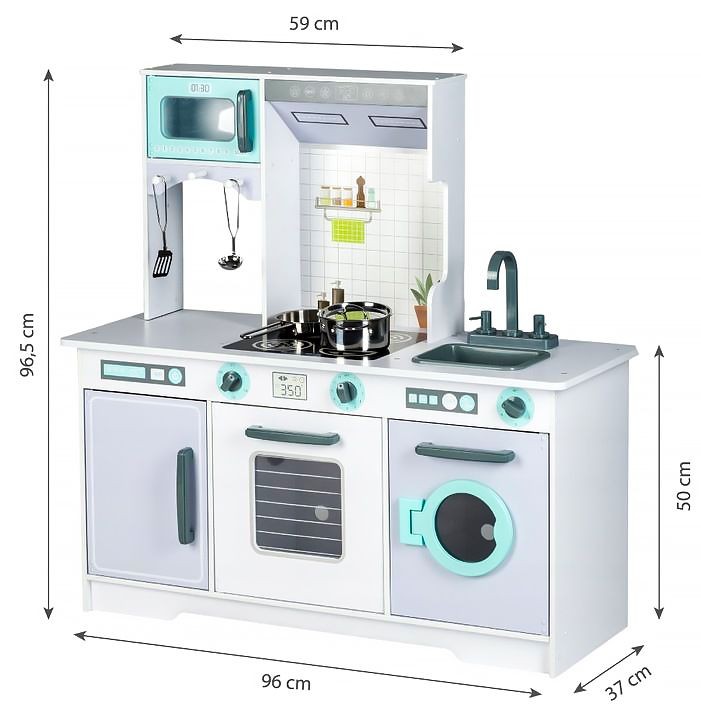 Bucătărie XXL din lemn cu mașină de spălat + accesorii Ecotoys