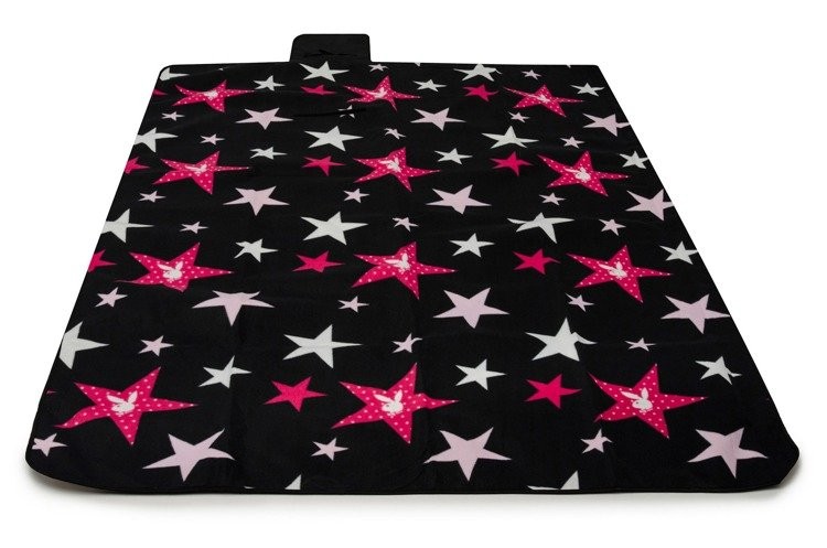 Črna odeja za plažo z rožnatimi zvezdami