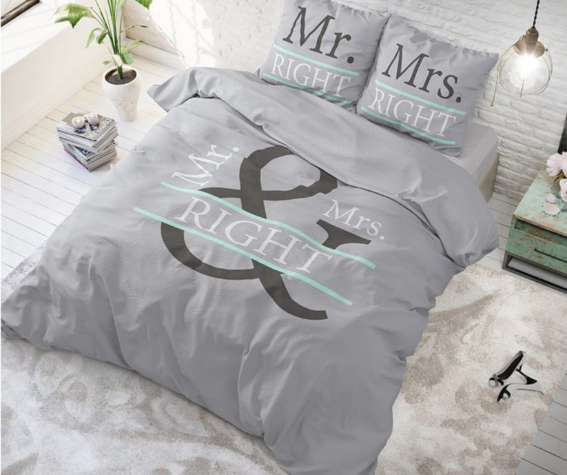 Štýlové sivé posteľné obliečky MR AND MRS 160 x 200 cm