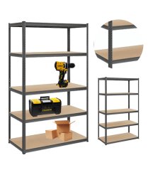 Graues Bücherregal mit 5 Ablagen, 180 x 90 x 40 cm