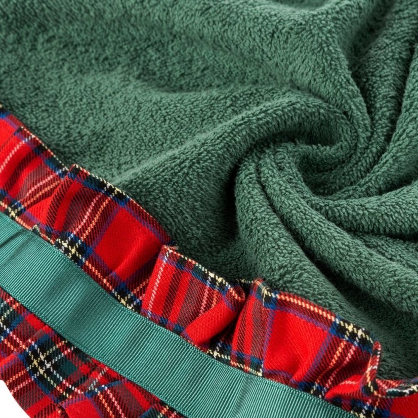 Bavlnený vianočný uterák zelený s károvaným volánom