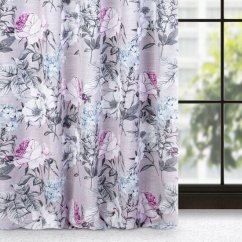 Perdea florală de culoare mov cu panglică 140 x 270 cm