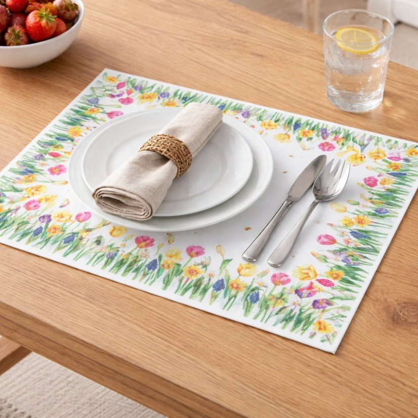 Dekoratív terítő tavaszi virágokkal