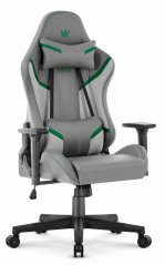 Herné ergonomické kreslo HC-2002 s nosnosťou 150 kg - sivé so zelenými detailmi