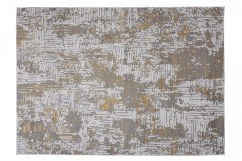 Moderný koberec sivej farby so zlatým motívom