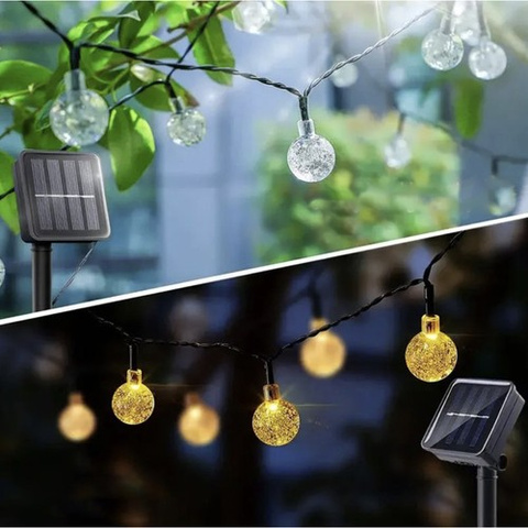 Solárna LED girlanda – svetelné guličky s teplým bielym svetlom