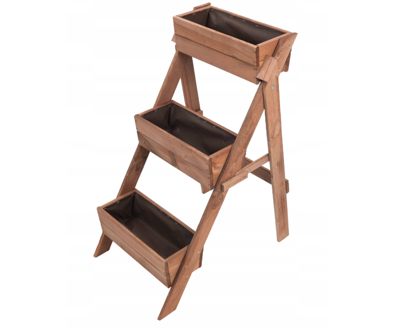 Suport de flori din lemn Vas de flori cu 3 niveluri din lemn natural