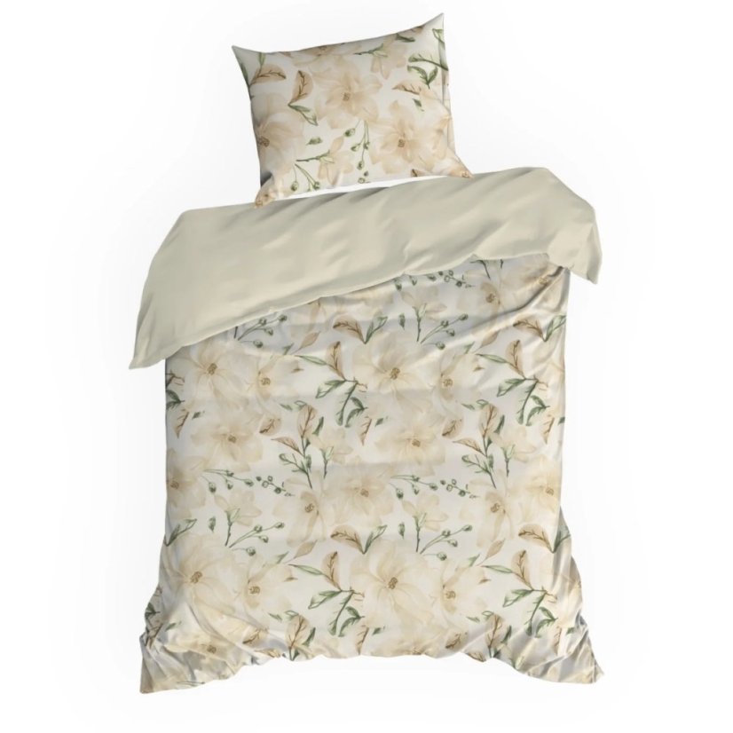 Mäkké bavlnené posteľné obliečky so vzorom veľkých béžových kvetov