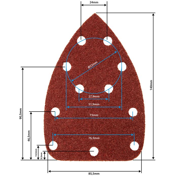 Carta vetrata velcro delta 140 x 140 x 80 mm, K240, 5 pezzi, con fori 54H015 GRAPHITE