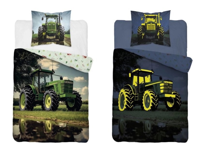 Lenjerie de pat pentru copii 100% bumbac - Tractor - strălucește în întuneric