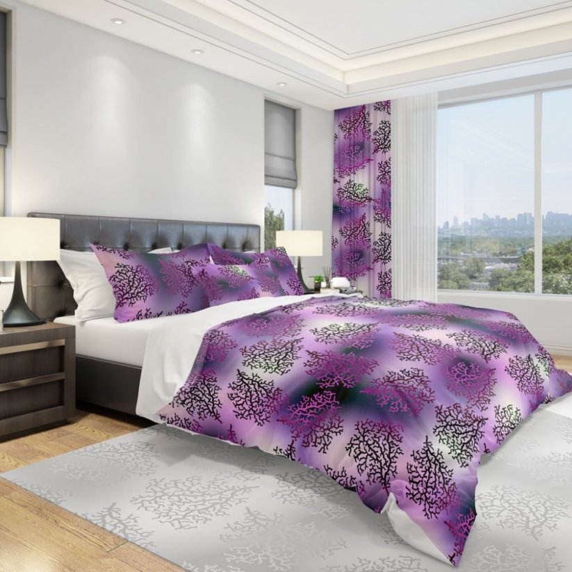 Lenjerie de pat design modern în culoarea mov cu ornament delicat