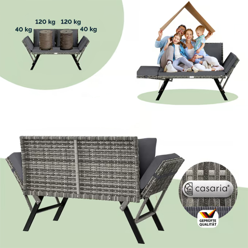 Gartenbank 2in1 aus Polyrattan 176 × 56 × 81 cm