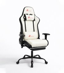 Ergonomické herné kreslo s podnožkou a polohovaním - biela ekokoža