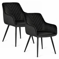 Set de 2 scaune de sufragerie tapițate, cu cotiere – catifea neagră