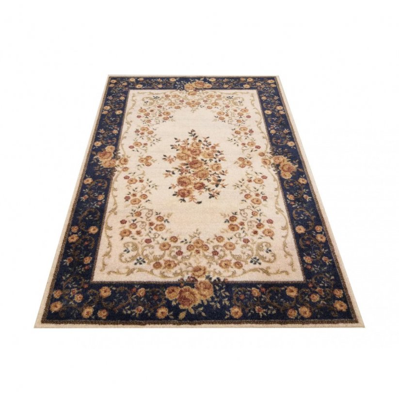Originálny koberec s motívom kvetov krémovo modrej farby