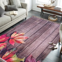Leuchtend bunter Teppich mit Blatt-und Holzmotiv