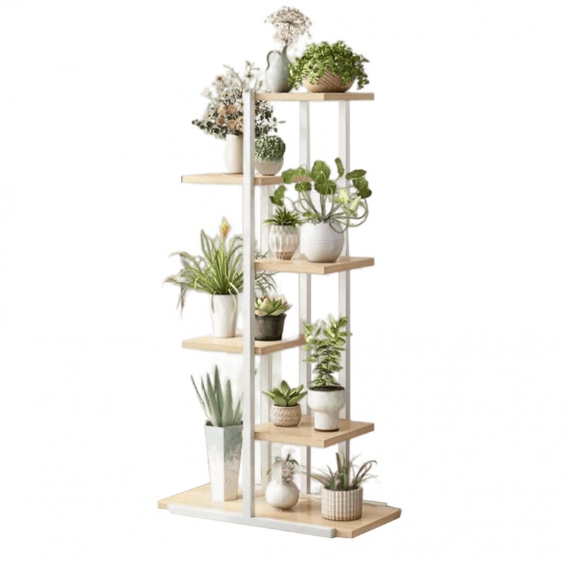 Stojan na kvety v bielej farbe so svetlými policami