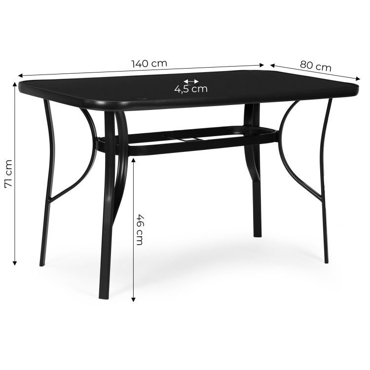 Černý zahradní stůl s otvorem pro slunečník