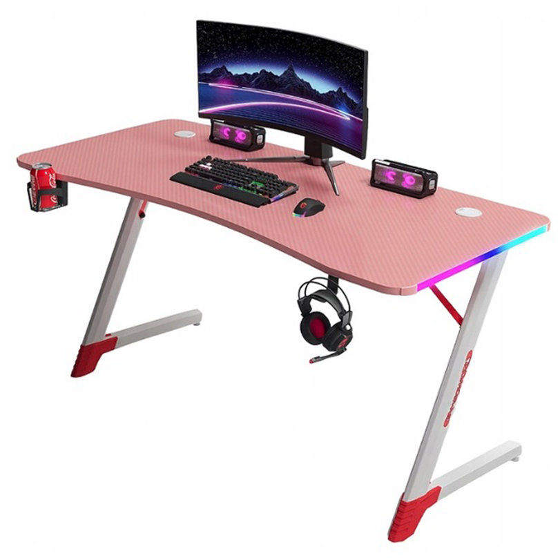 Ružový herný PC stôl s RGB LED osvetlením