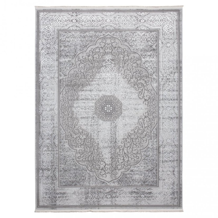 Esclusivo tappeto grigio con motivo orientale bianco