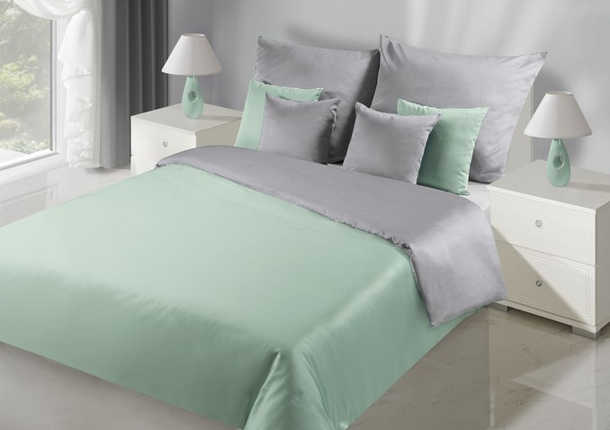 Lenjerie de pat de lux cu două fețe în culoarea verde-argintiu