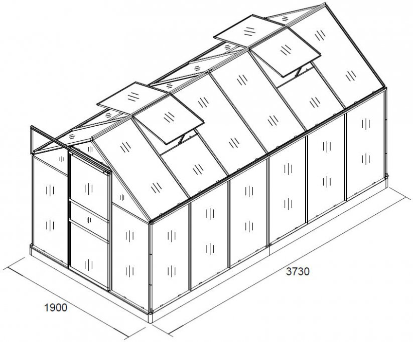 Polykarbonátový skleník 380 cm x 190 cm x195 cm - 7,22m2