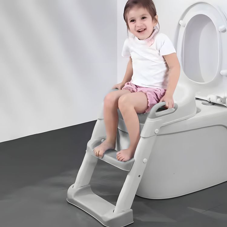 Kindertoilettensitz ECOTOYS grau mit Stufen und Leiter