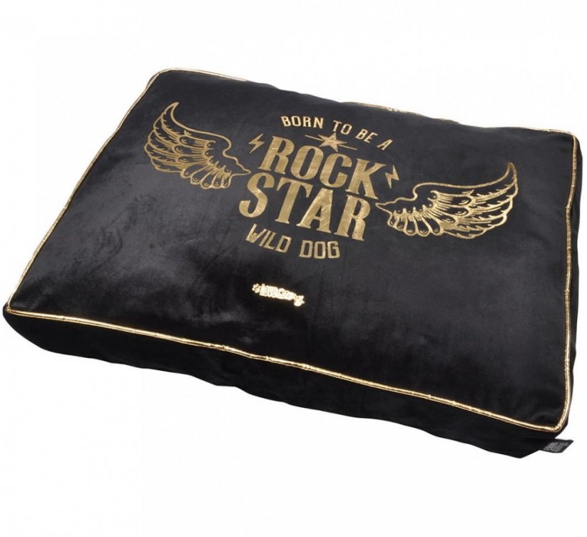 Lussuoso cuscino per cani nero con stampa dorata 60x45cm