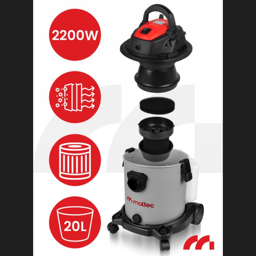 Vysávač na suché/mokré vysávanie, čistenie čalúnenia a kobercov MalTec MasterWash 2200W