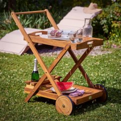 Carrello di servizio in legno di acacia con vassoio estraibile