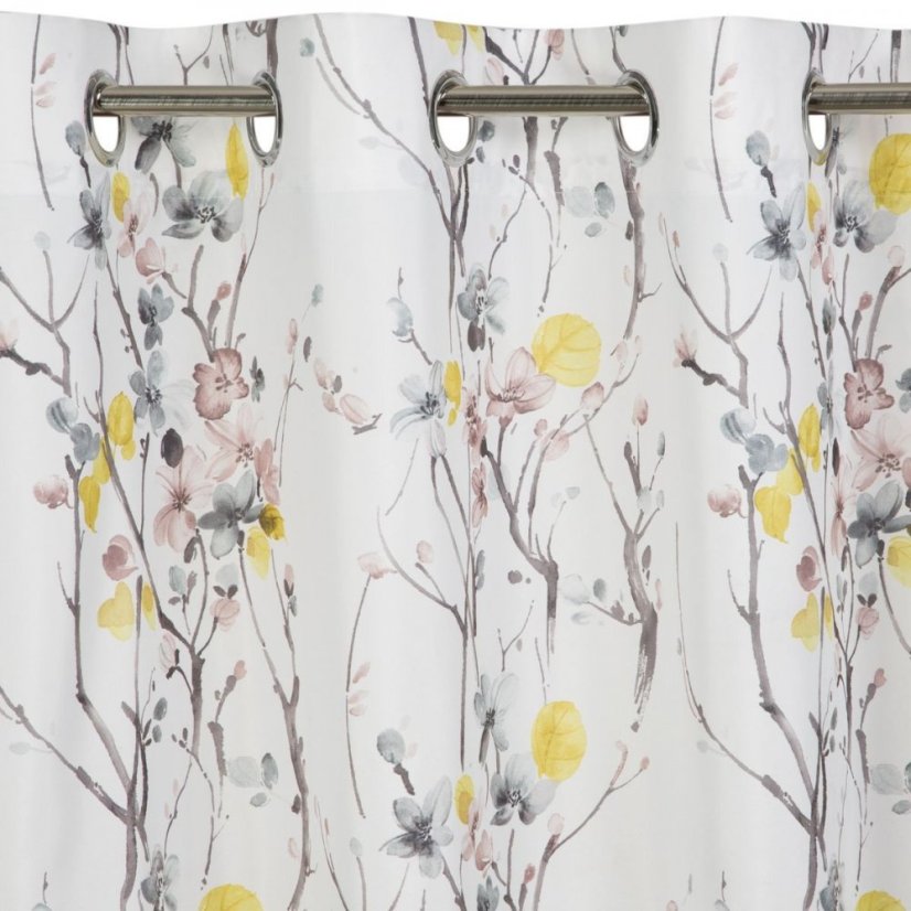 Perdea albă aerisită și ușoară pentru cercuri cu model floral galben 140 x 250 cm