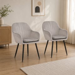 2 oblazinjeni jedilni stoli z nasloni za roke – siv velur