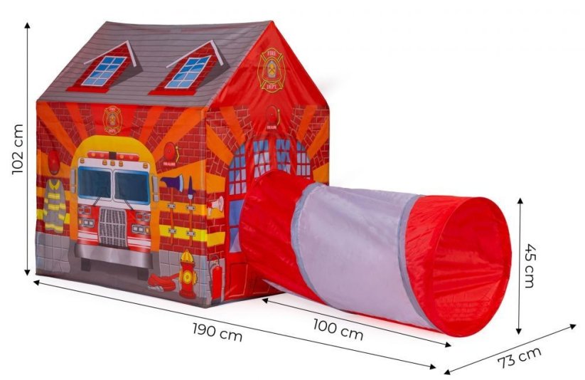 Stan pro děti v designu požární stanice s tunelem