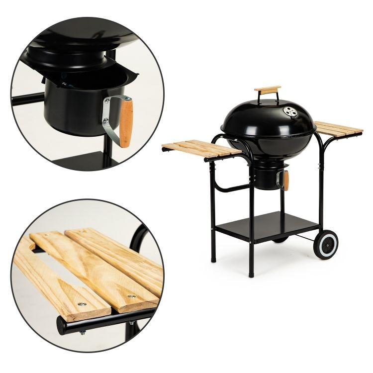Záhradný gril s vekom, popolníkom a policami