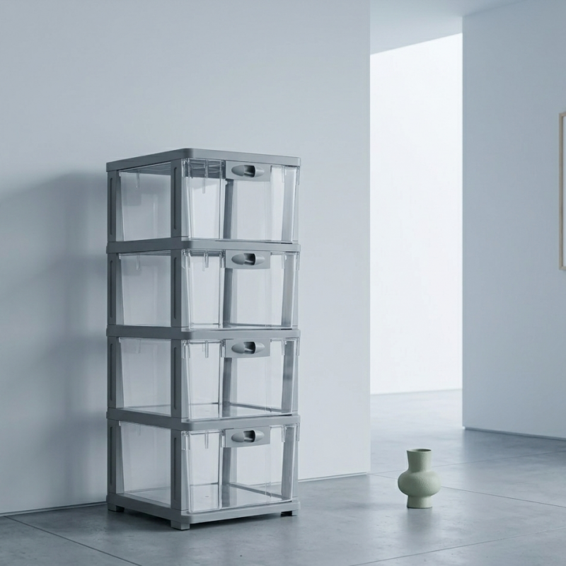 Plastový regál so zásuvkami – praktický úložný box do domácnosti
